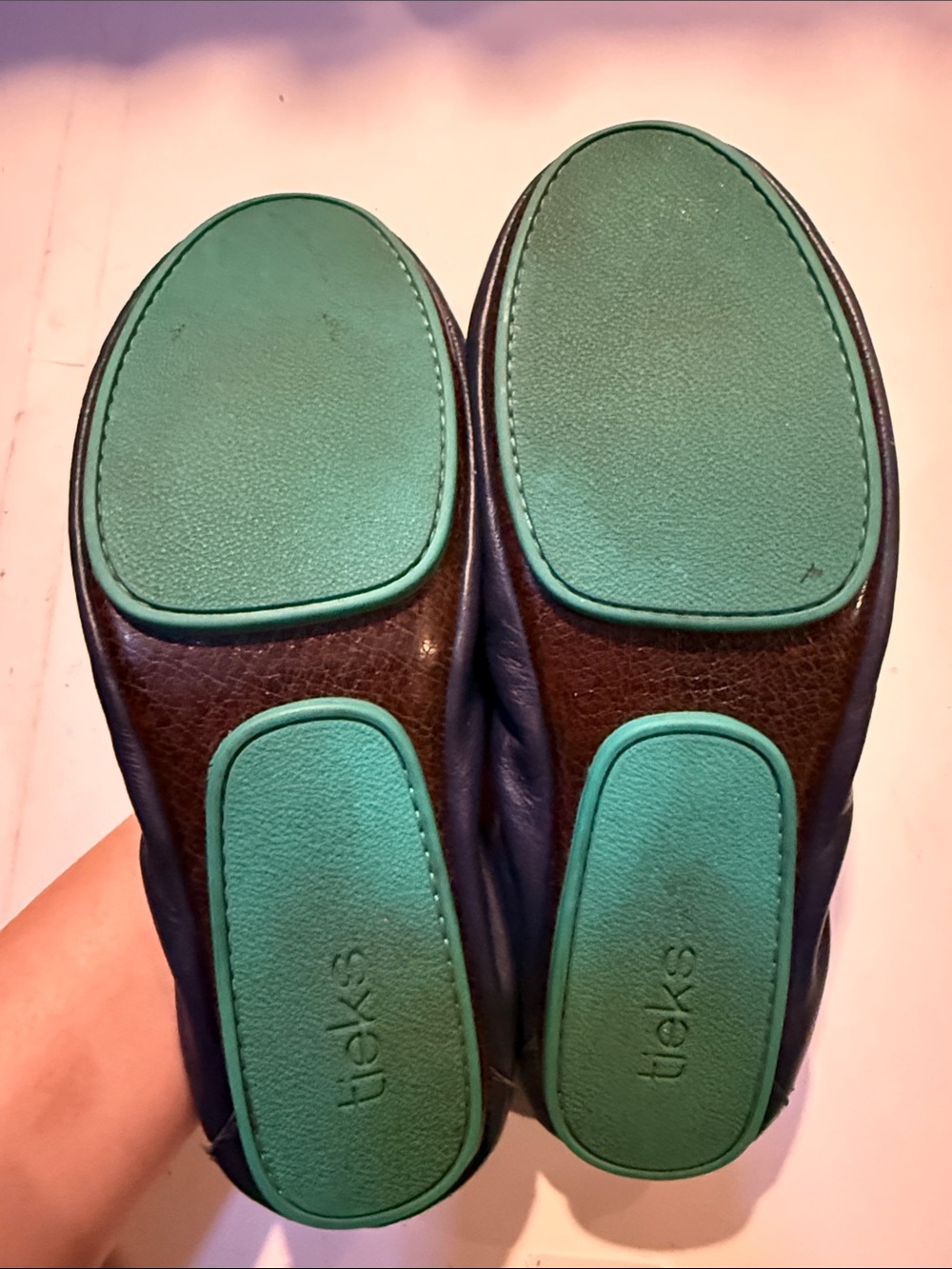 Tieks Navy Leather Ballet Flats with Teal Heel Tab - Picture 3 of 3